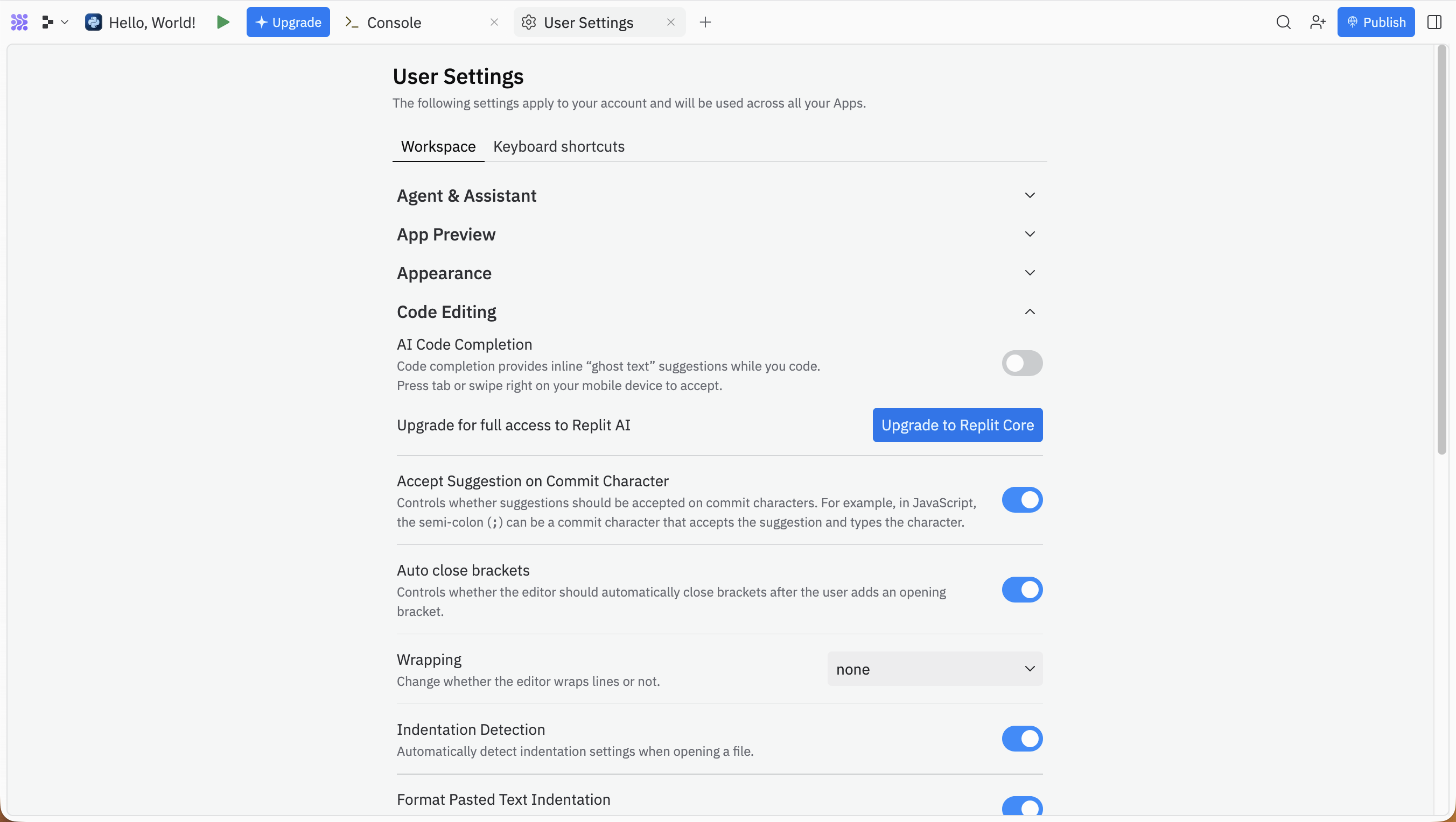 Disable AI code completion