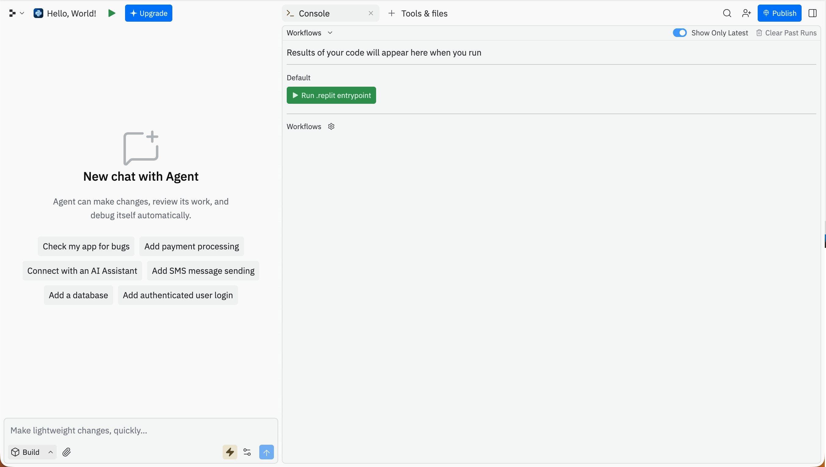 Initial layout of Replit editor