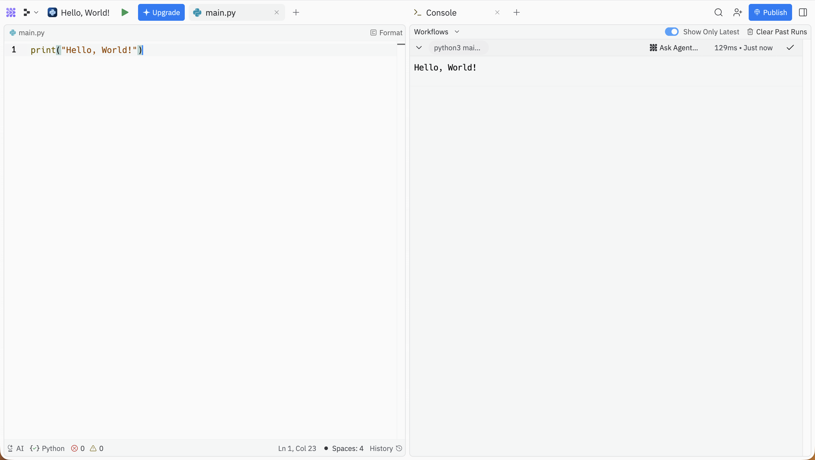 Hello, World! in console